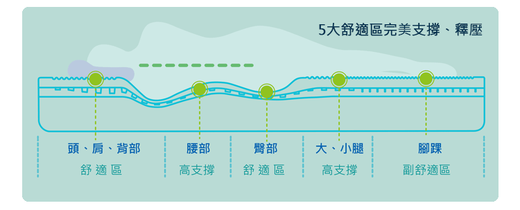 15公分釋壓床墊5大舒適區完美支撐